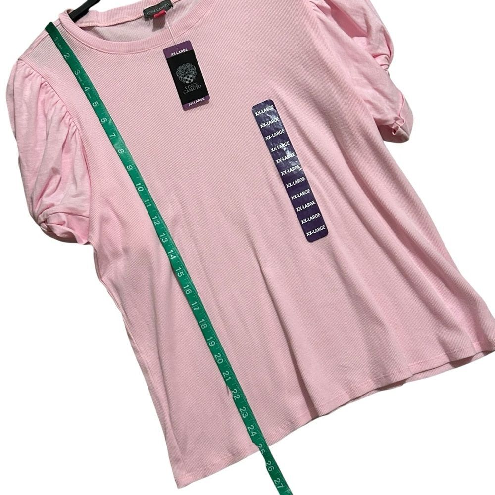 VINCE CAMUTO NWT Women's Pink Peony Short Puff Sleeve Ribbed Top XXL - Picture 10 of 14